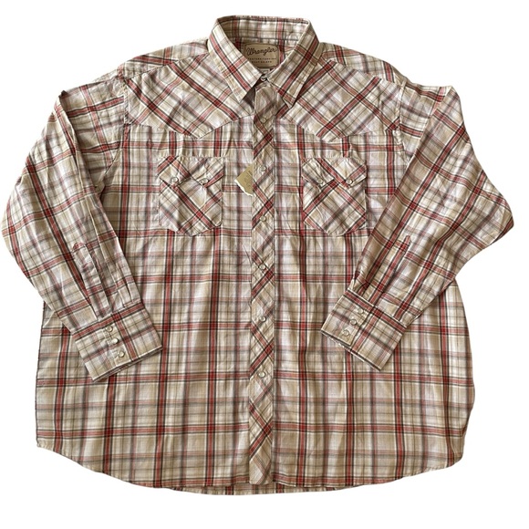 Wrangler Pearl Snap Western Shirt Men’s XXL Rodeo Plaid Cotton Blend Big NWT - Picture 1 of 8
